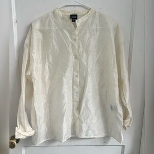 Eileen Fisher Linen Mandarin Collar Sheer Button Down
Shirt $238 Size S